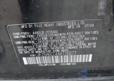 2010 Subaru Forester 2.5X Premium из США, поврежденный, VIN JF2SH6CC4AH726877